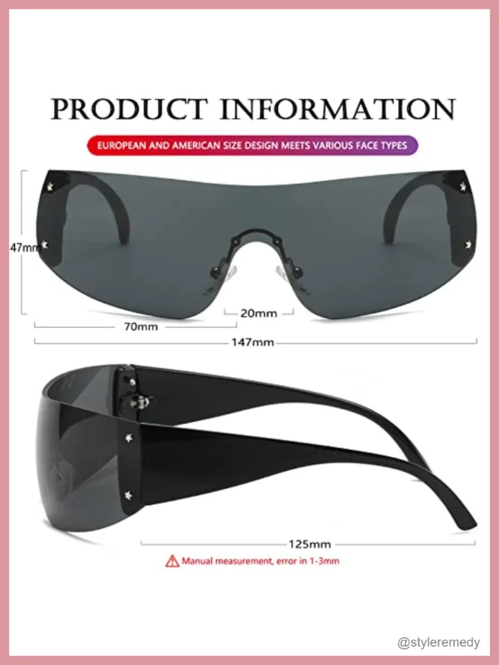 Oversized Y2K Rimless Wrap Around Sunglasses UV400 Protection